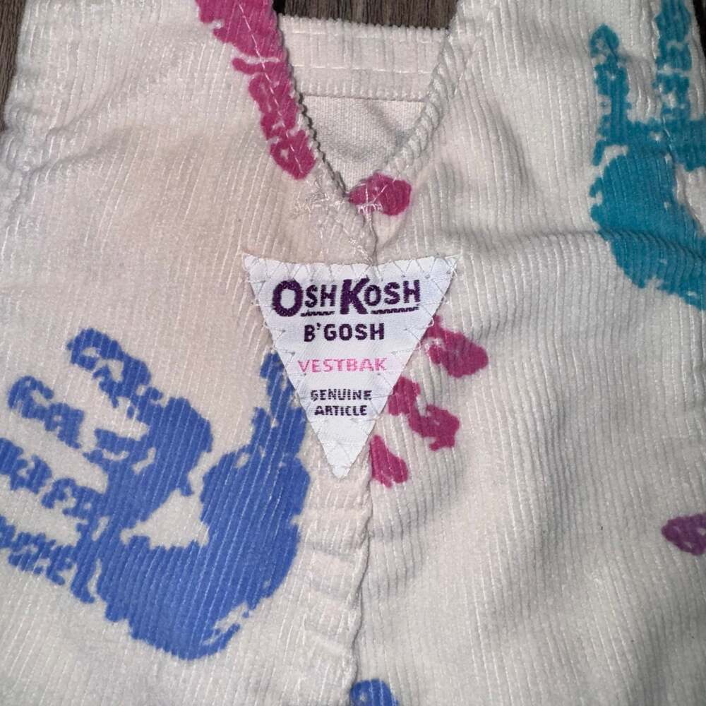 Vintage OshKosh B'Gosh Overalls Vestbak Handprint White Size 3-6 Month Corduroy - Picture 3 of 6
